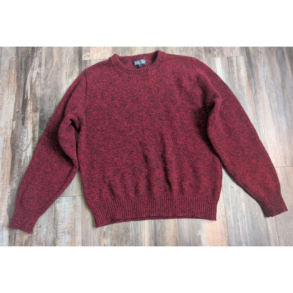 VTG 90s Lands End Heathered Red Wool Sweater Made In USA Large Crew Neck Lands'
